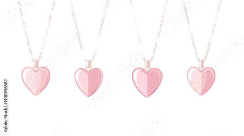 Pink Heart Necklaces Hanging on Chains Illustration