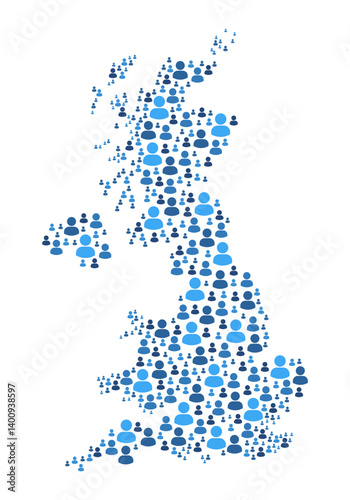 United Kingdom map made of people symbol on white background