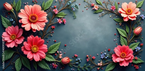 Intricate floral design in charcoal grey with subtle texture and natural sheen, luxury,  elegant