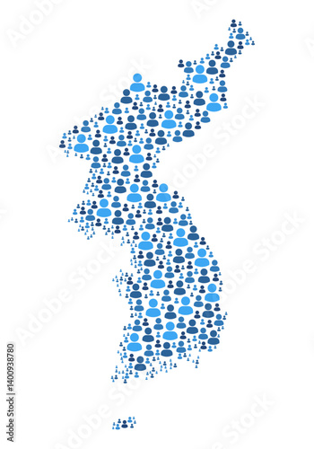 South Korea and North Korea map made of people symbol on white background
