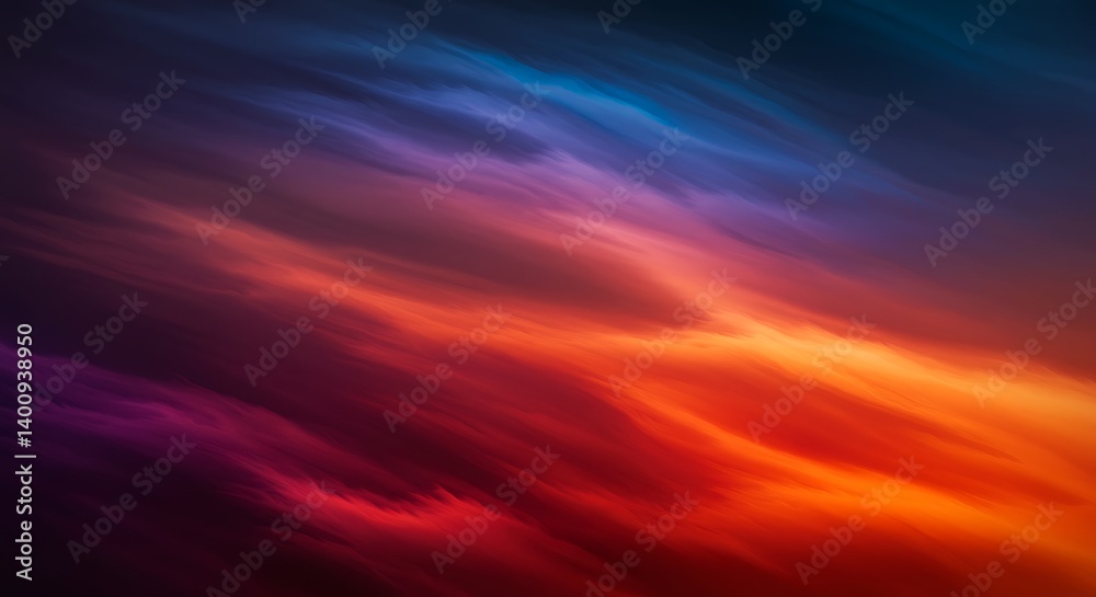 Naklejka premium Colorful sky abstract with smooth, blended hues of blue, purple, and red; atmospheric and dynamic color gradient