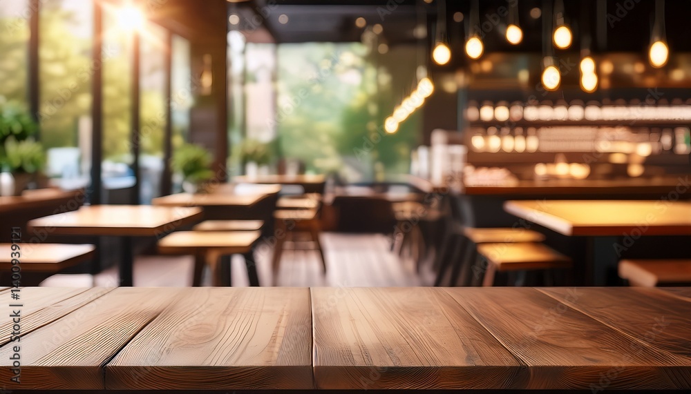 creative blurry background with wooden desk and blurred cafe or restaurant interior mock up creative blurry background with wooden desk and blurred cafe or restaurant interior mock up