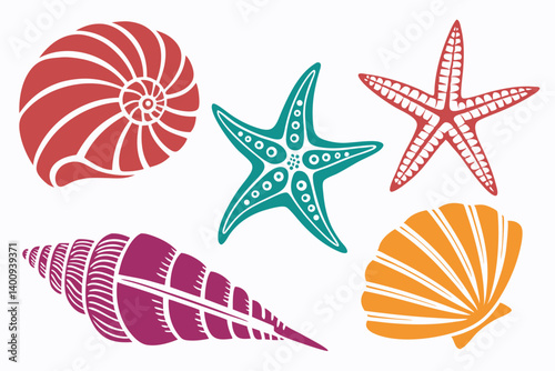 set of seashell silhouette vector illustration