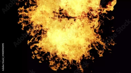 Fire flames collection isolated on black background, movement of fire flames