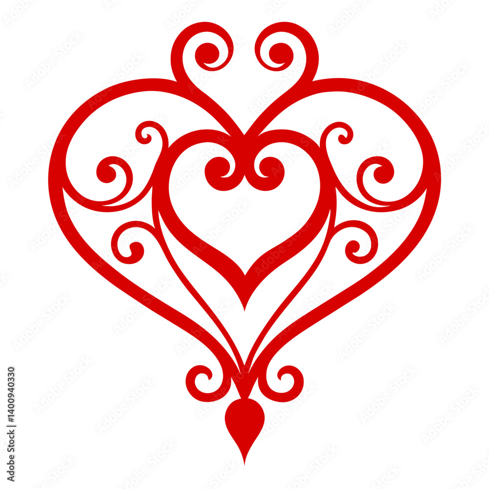Elegant Red Filigree Heart Design On White Background Elegant Red Filigree Heart Design On White Background