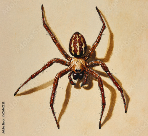 Colorfull and fat spider on a wall background