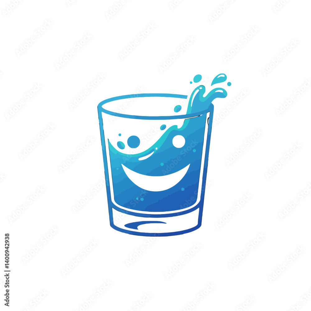 Happy glass of water with a smiling face and splash Happy glass of water with a smiling face and splash