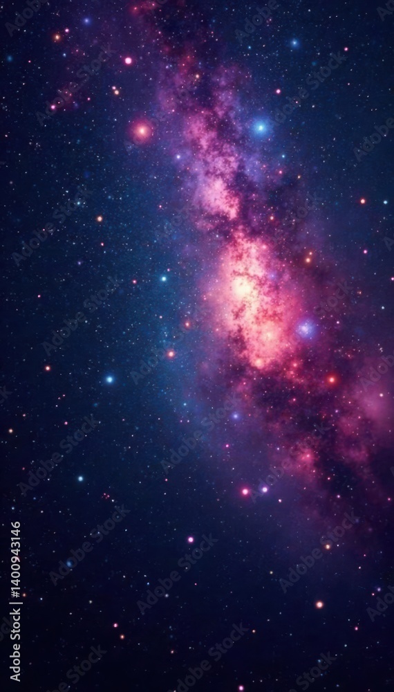 Naklejka premium Swirling galaxies and stars against a black background with twinkling lights and cosmic fog, galaxy cluster, celestial bodies
