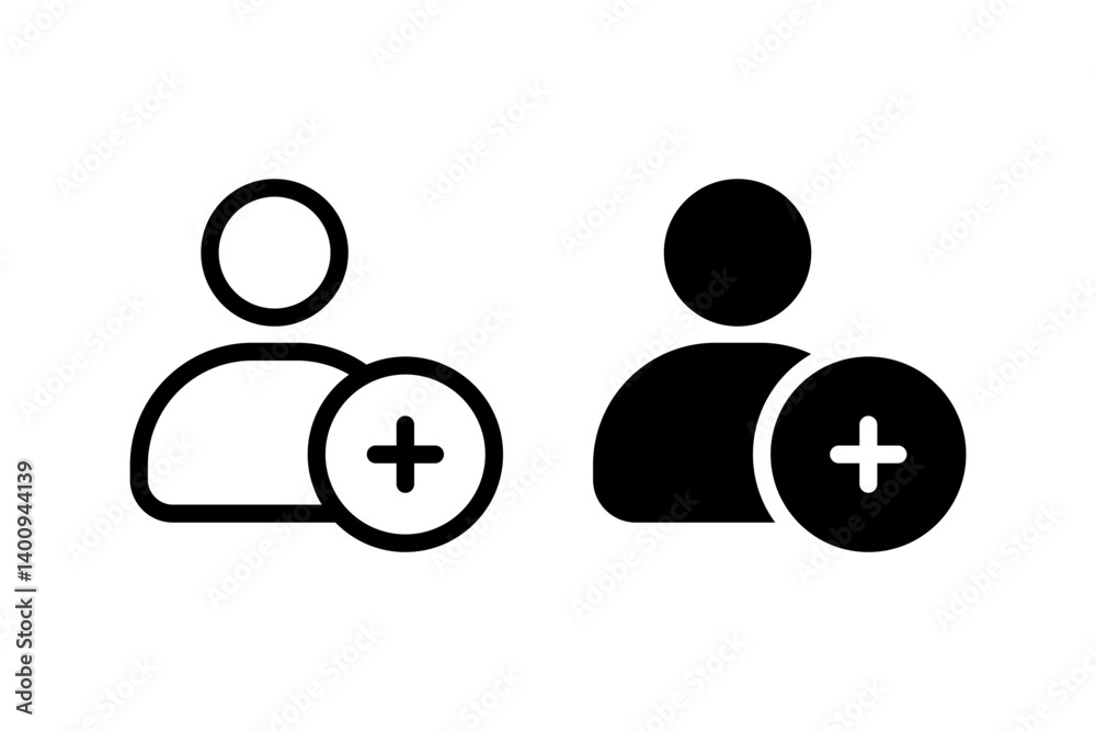person with plus icon set. representing adding user, creating a new account, or adding a contact person with plus icon set. representing adding user, creating a new account, or adding a contact