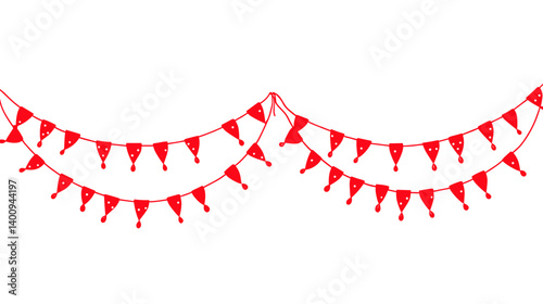Red Bunting Decoration With Triangular Flags Hanging On White Background