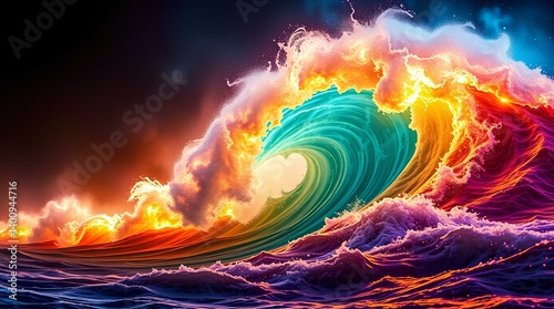 Fiery Ocean Wave Surging with Vibrant Colors
