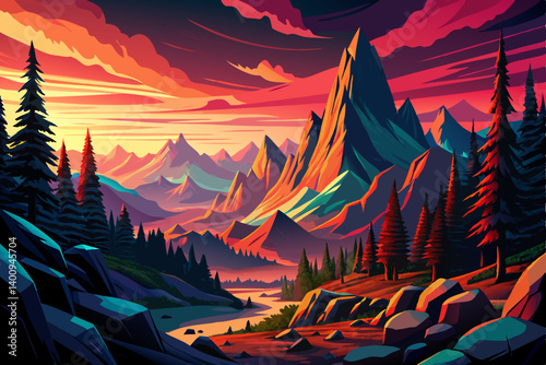 pine valley national park sunset with saturated colors and sharp rock forms, wallpaper landscape with beautiful sky and clouds