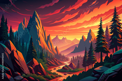pine valley national park sunset with saturated colors and sharp rock forms, wallpaper landscape with beautiful sky and clouds