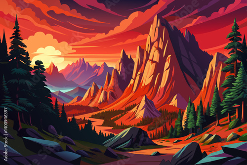 pine valley national park sunset with saturated colors and sharp rock forms, wallpaper landscape with beautiful sky and clouds