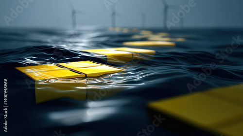 Obraz na płótnie Floating solar panels and offshore wind turbines in hybrid renewable energy system, showcasing innovation and sustainability w salonie
