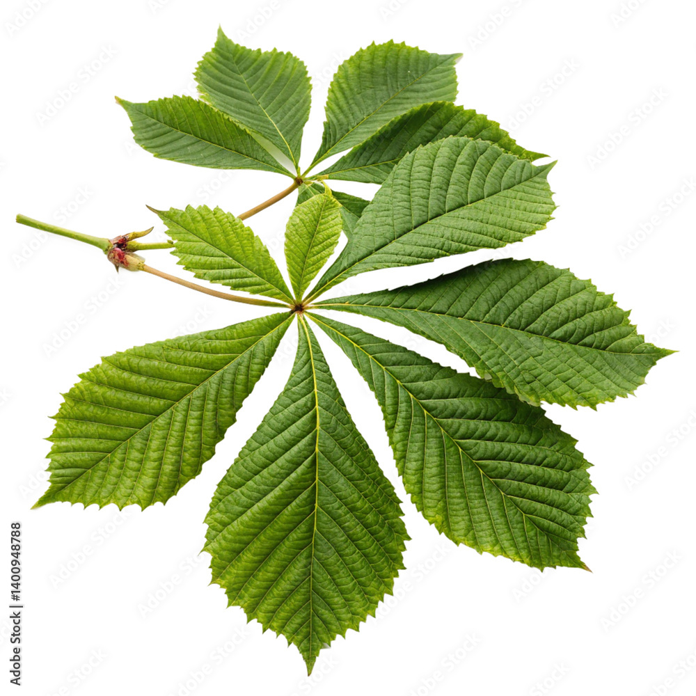Closeup Detailed Image of a Vibrant Green Horse Chestnut Leaf Cluster Closeup Detailed Image of a Vibrant Green Horse Chestnut Leaf Cluster