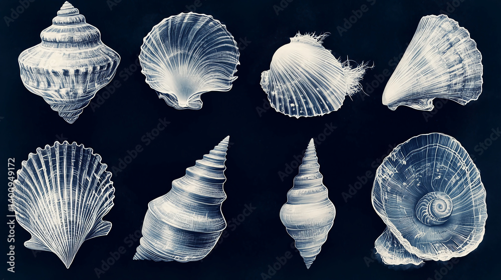 Collection of seashells shells sea ocean beach marine life nature coastal decor nautical art illustration Collection of seashells shells sea ocean beach marine life nature coastal decor nautical art illustration