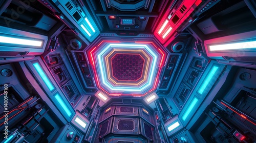 A Futuristic Interior of a Technological Hub