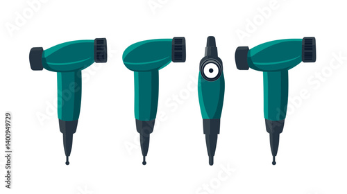 Teal Green Tools Multiple Views Pixel Art Illustration