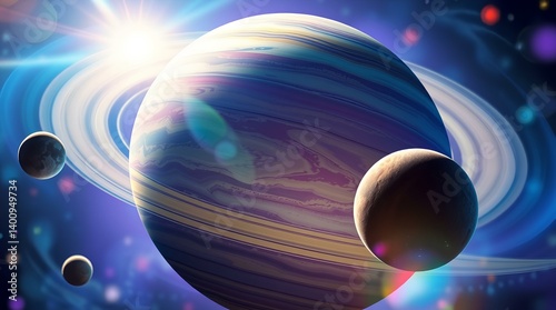 Cosmic Panorama: A Celestial Dance of Planets and Rings