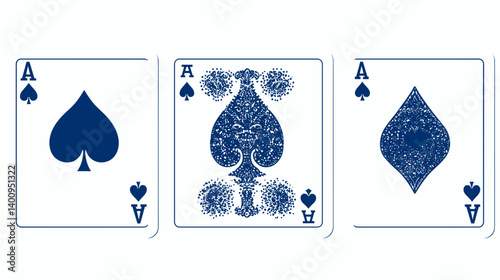 Three Ace Playing Cards: Spades, Hearts, Diamonds in Grunge Style
