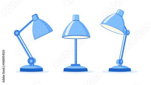 Three Blue Desk Lamps in Different Positions Pixel Art Illustration