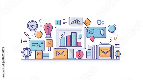 Business strategy data analysis dashboard icons vector illustration for presentation design 100