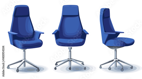 Three Blue Office Chairs in Different Views