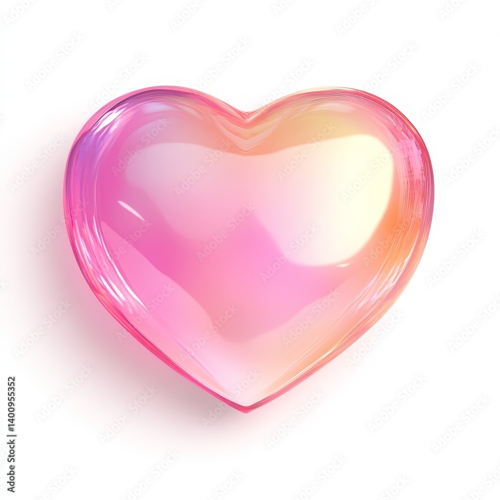 Pink Glass Heart Iridescent, Heart Shape, 3D Render, Abstract Love, Valentine's Day Heart, Love Pink Glass Heart Iridescent, Heart Shape, 3D Render, Abstract Love, Valentine's Day Heart, Love