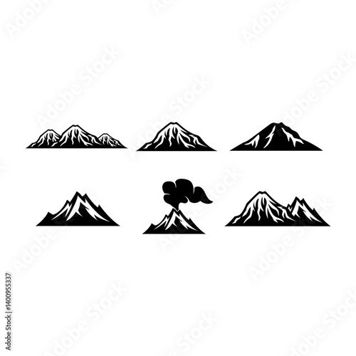 Set of eruption mountain isolated on white background.