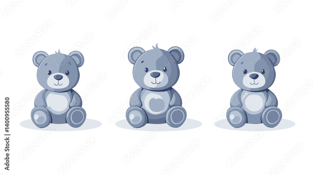 Three Cute Blue Pixel Art Teddy Bears on White Background Three Cute Blue Pixel Art Teddy Bears on White Background