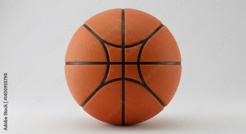 Fototapeta premium The image features a classic orange basketball with distinct black lines dividing its surface into segments and behind a light background.