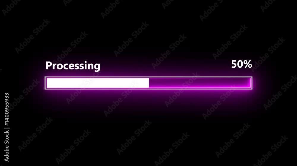 Loading bar and Progress bar 0 to 100 animation and neon loading frame on black background abstract glowing neon loading bar animation Glowing neon loading bar with counting from 0 to 100 percentage 