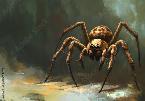 Colorfull and fat spider on a wall background