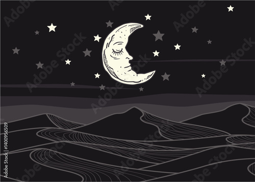 luna above mountain and gulf.