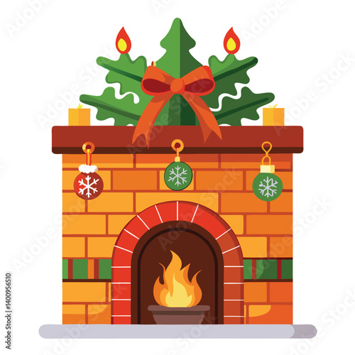 Christmas  fireplace isolated on white background