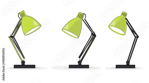 Three Green Desk Lamps in Different Positions