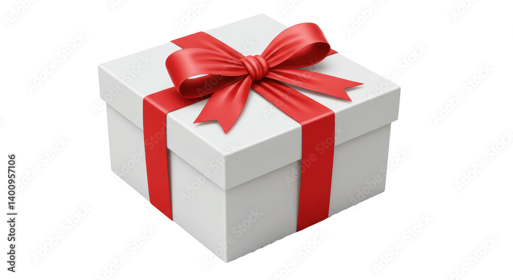 Fototapeta premium Isolated White Gift Box with Red Ribbon