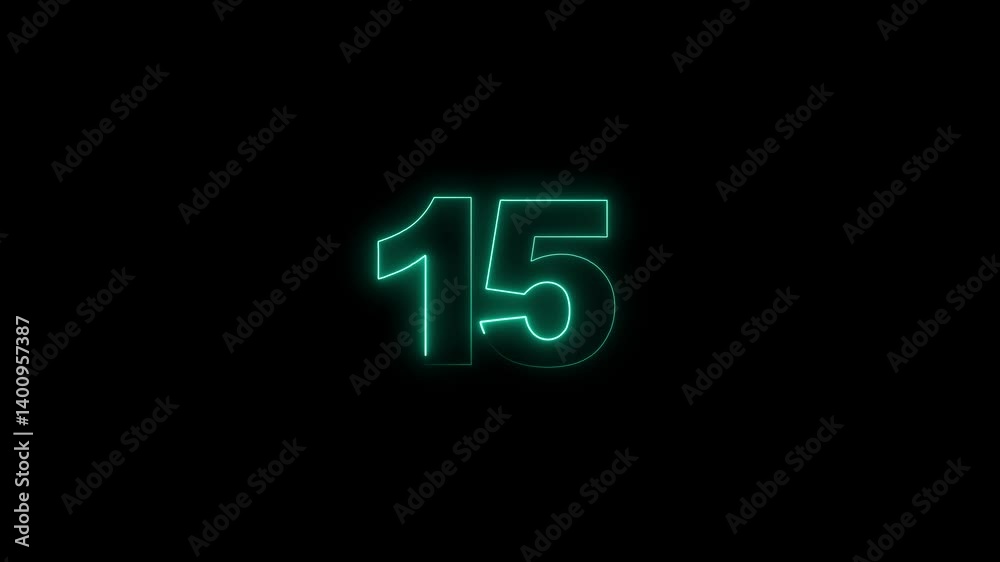Abstract glowing neon text 15 number countdown icon. Abstract glowing neon text 15 number countdown icon.
