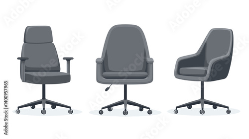 Three Grey Office Chairs Pixel Art Illustration