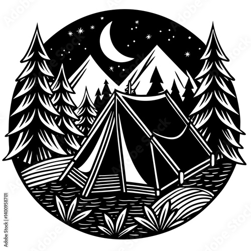tent campsite vector art silhouette