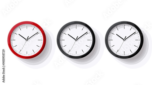 Three Minimalist Clocks on White Background