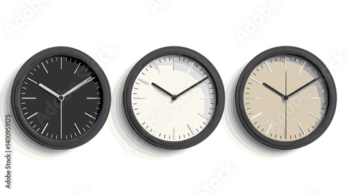 Three Minimalist Wall Clocks in Black White and Beige