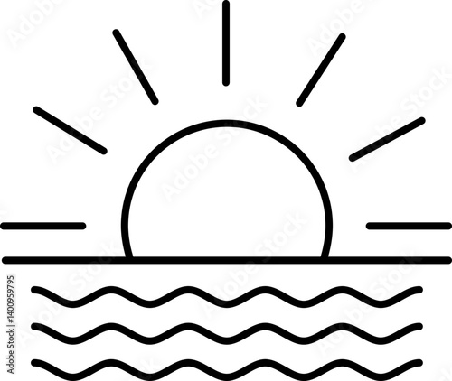 Ocean Sunset Vector Icon Stock Illustration