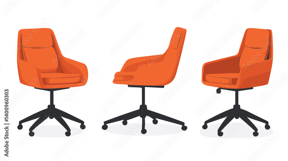 Obraz premium Three Orange Swivel Chairs in Different Views