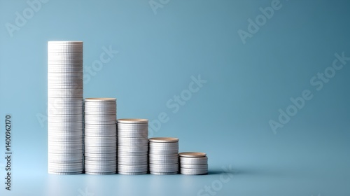 Personal Finance Saving Investments concept, Stacked coins representing financial growth on a minimalist background.