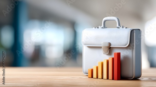 Personal Finance Saving Investments concept, A modern briefcase beside ascending bar graphs, symbolizing business growth and financial success in a professional setting.