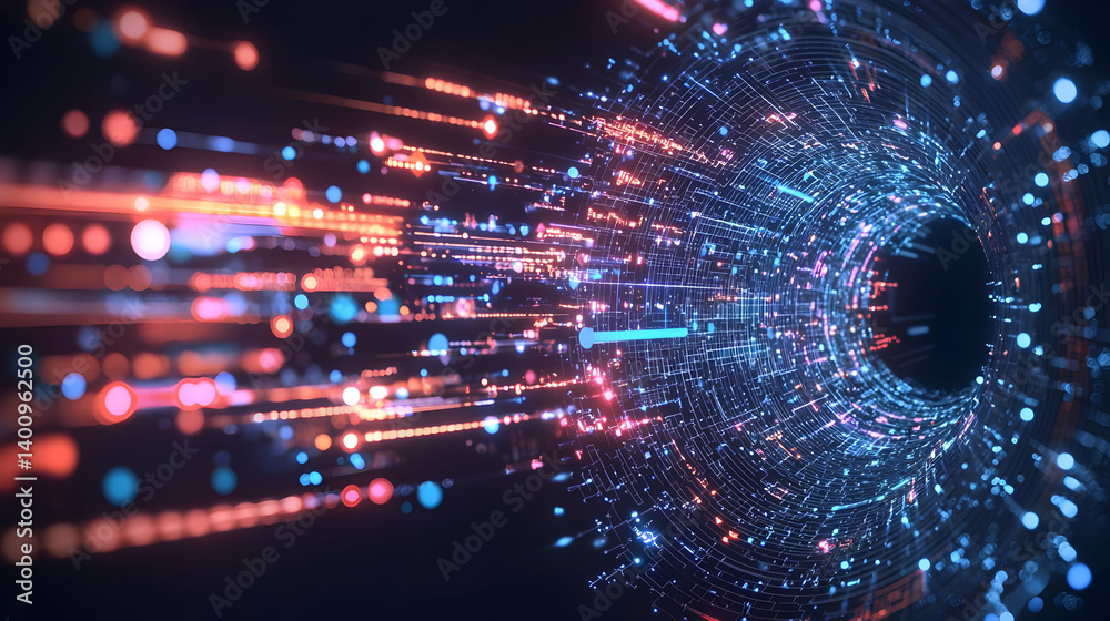 Naklejka premium Abstract Digital Tunnel With Glowing Particles