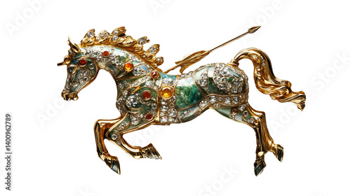 Billede på lærred An exquisite golden unicorn brooch adorned with colorful gemstones and intricate