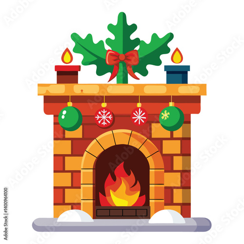 Christmas  fireplace isolated on white background